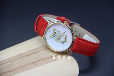 The new owl lady fashion table candy color garden pin quartz watch