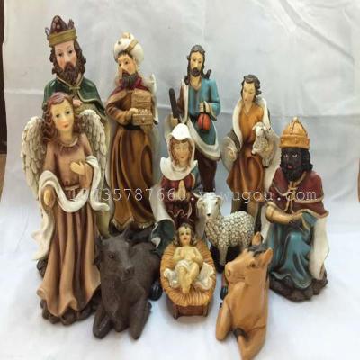 Christian giftware ornaments set out in a manager for a Christmas celebration of Jesus