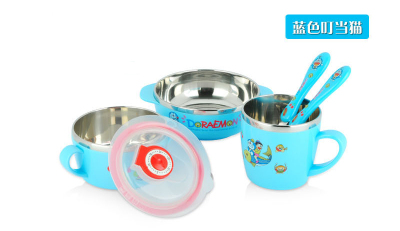 Stainless steel, the children 's 6 - piece set children' s crop - proof bowl water cup cartoon lunch box baby bowl