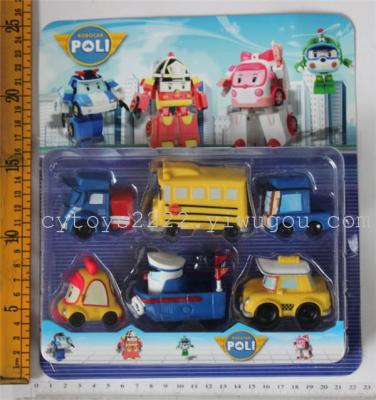 2-3 inch PVC car POLI car toys 6 cards