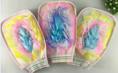 Bath towel sponge bath towel bath glove five fingers glove plastic handle bath flower