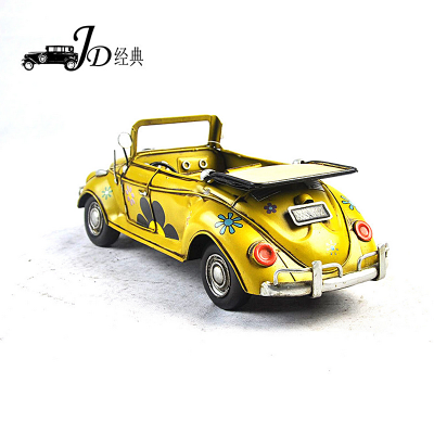 Vintage car model handmade iron art 1952 yellow Volkswagen sports car jewelry creative gifts