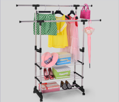 Three-Layer Stainless Steel Double Bar Clothes Hanger Multi-Layer Clothes Drying and Care Single Rod Drying Rack Factory Direct Sales