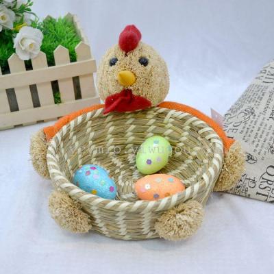 Handmade straw basket animal hold Easter gift basket packaging decoration storage basket