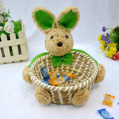 Hand hold straw rabbit Storage Basket Easter rabbit toy gift basket products