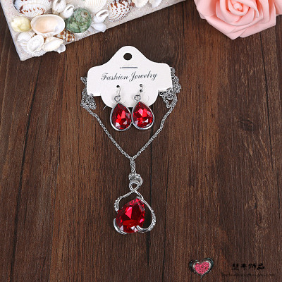 Korean red glass crystal necklace jewelry trendsetter earrings set accessories