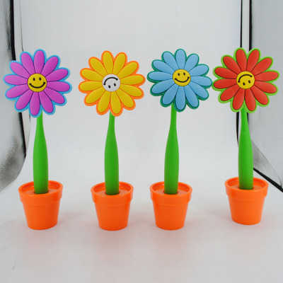 PVC bright color beautiful flowers smiling face soft pen manufacturers selling pot