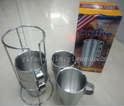 Stainless steel coffee cup with cup holder 4 sets of cups