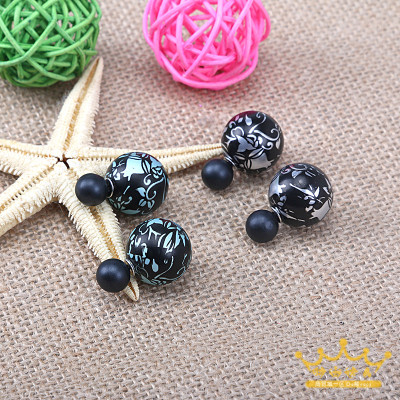 South Korea jewelry clay black butterfly print beads earrings earrings