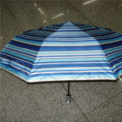 Silver Glue Sun Protection Sunshade Semi-automatic Sun Umbrella Clear Plaid Stripes Triple Folding Umbrella