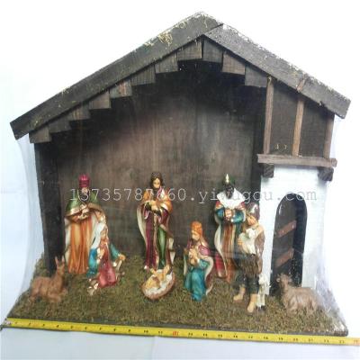 Custom wooden house Christmas crafts and crafts manger group Christian horse cao group