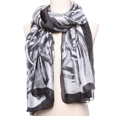 Silk cotton - the irregular line printed scarf of long Silk scarves.