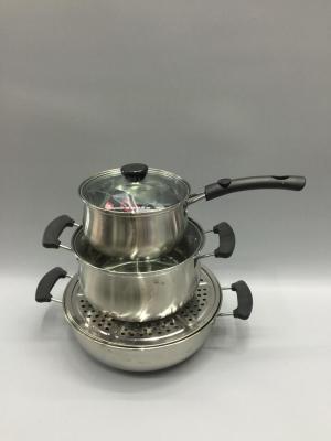 Stainless steel, Korean style, three - piece set of steam boiler, milk pan, soup pot