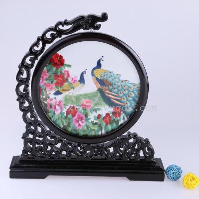 Factory direct double embroidered 20 garden peacock pattern round table screen