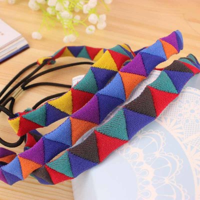 The Korean version of bright color mosaic triangle retro rainbow hoop elastic hair band 37