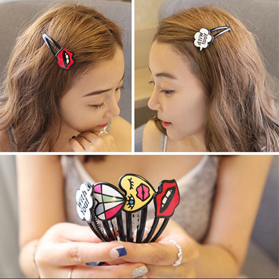 South Korea Liu Haifa chuck BB clip hair accessories hairpin graffiti cartoon clip 52 red lips side of love