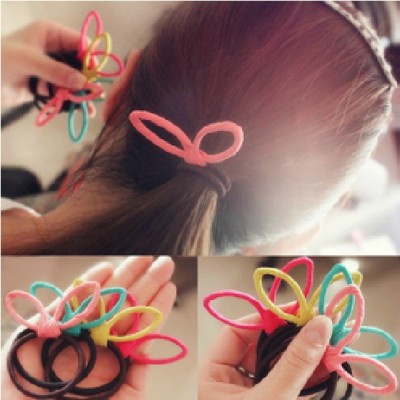 Korean jewelry fluorescent color candy color Chiffon rabbit ears ring hair 45 Tousheng