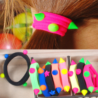 Fluorescent color Tousheng rubber band pearl rivet hair rope 35