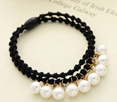 Korea rubber band tied high elastic hair Rope Bracelet nine pearl 64