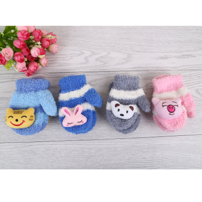 Manufacturer direct selling autumn and winter warm small bags finger double - face wool cartoon gloves.