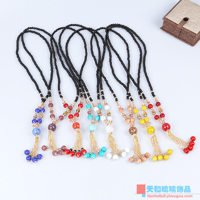 Handmade fashion Bohemia old glass necklace autumn and winter style national wind sweater chain length