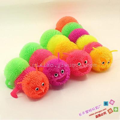 Elastic flash hair ball TPR with rope plush ball caterpillar toy