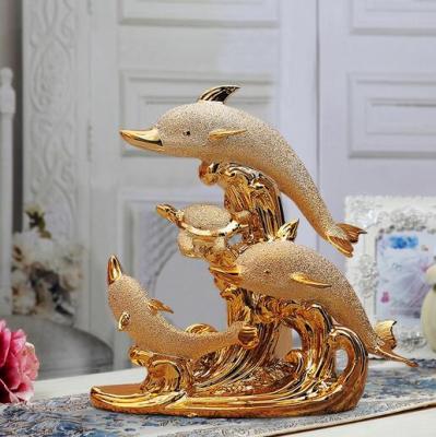 Gao Bo Decorated Home Electroplated frosted dolphin ornaments for home decoration ceramic crafts