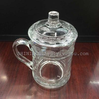 High quality glass mug with glass lid, each pcs in 1 color box. 
