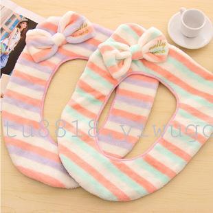 Cute bow velvet toilet toilet seat cushion point stripe general coral fleece toilet seat