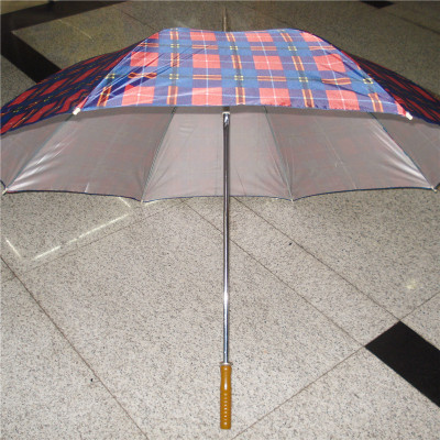 Fresh Plaid Silver Plastic Umbrella Umbrella Double Slot Bone Windproof Long Handle Umbrella Sun Protection Umbrella