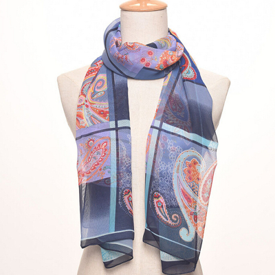 Plaid jacquard chiffon medium long silk scarf sun protection sunshade shawl shoulder beach towel.