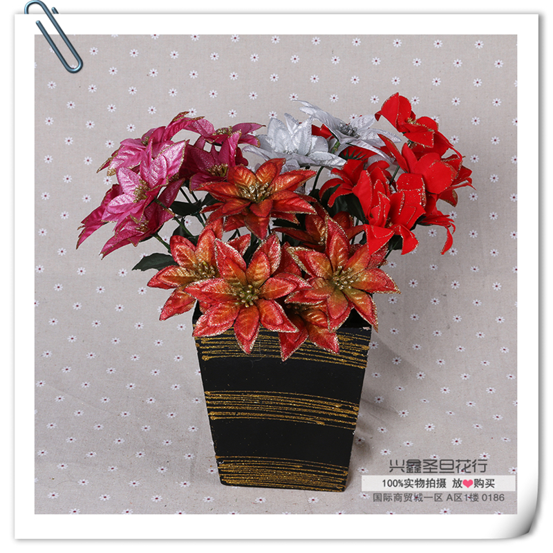 一品红 布艺欧式装饰花假花 仿真花