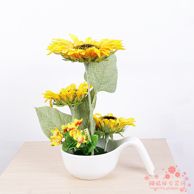 The sun sunflower small potted flowers table simulation home decoration decoration