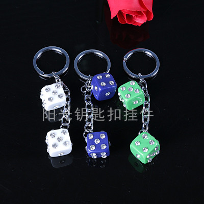 Hot key ring fashion multi - color point drill resin dice key ring pendant manufacturers direct sales