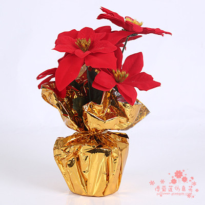 Poinsettia flowers red green silk flower simulation Christmas decoration celebration Zubai bonsai