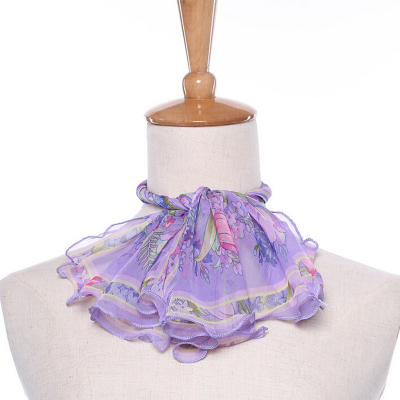 23.6" Women Fashion Square Scarf Floral Ruffle Silk Feeling Lightweight Scarves Summer Scarf