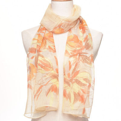 Printed polyester silk scarf spring and autumn south Korean women 's long gauze scarf summer thin sunscreen shawl.