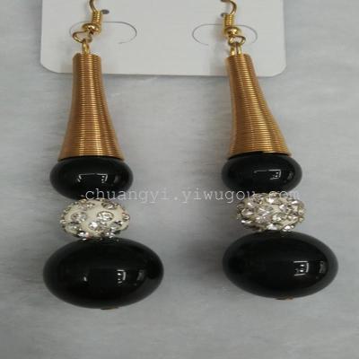 Creative black acrylic bead drill horn ball vertical sense Earrings