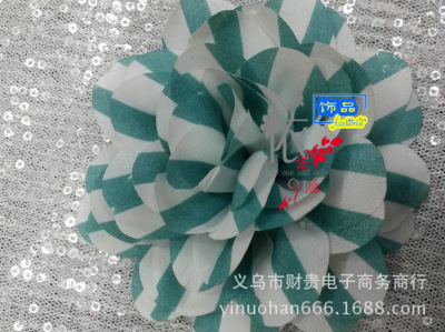 Wenzhou shoe factory orders of blue and white striped Chiffon roll flower DIY dress shoe accessories hairpin