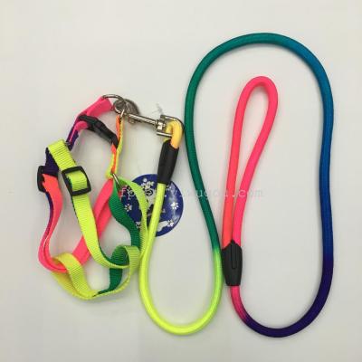 Seven round rope traction rope back and chest harness dog collar dog rainbow rope pet dog chain