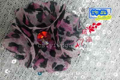 Hot leopard chiffon fabric flowers clothing shoes hats gloves mobile phone ornaments accessories