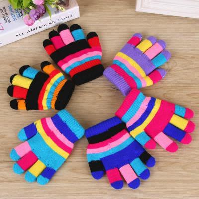 Children's Men's and Women's Acrylic Winter Thickening Warm Six-Color Cute Wholesale Five-Finger Full Finger Gloves