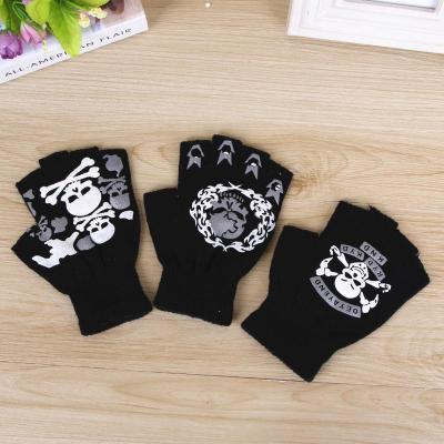 Skull Pattern Half Finger Open Finger Gloves Wool Tide Korean Acrylic Rubber Printing Half Finger Gloves