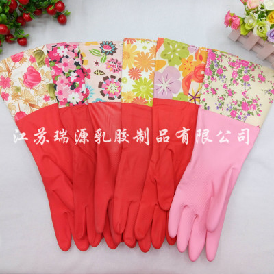 Factory outlet wide mouth flower sleeves, warm latex gloves, latex gloves, washing, water proof, household gloves