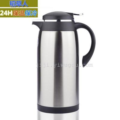 Straw man 1.3 L insulated coffee pot stainless steel glass liner