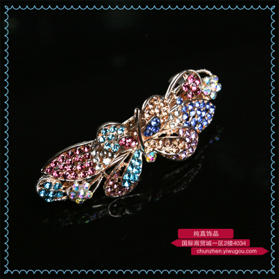 Korean Crystal Barrettes Diamond Top Clip Headdress Alloy Updo Rhinestone Spring Clip Ornament