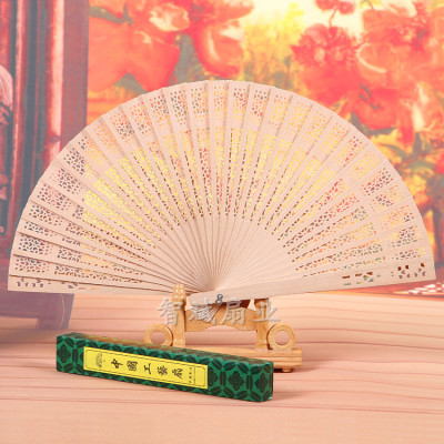 Wholesale 9 \"full-flush wood fan Chinese characteristic gift fan imitating sandalwood fan folding Foreign trade export fan