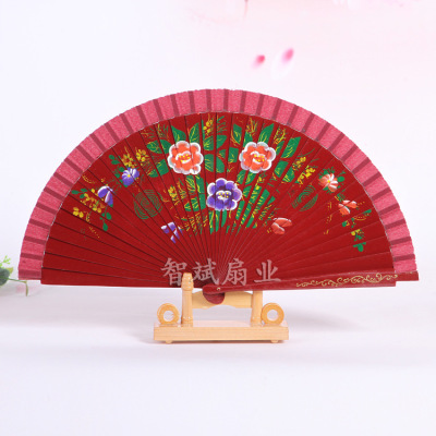 Spanish hand-painted wood fan cloth wood craft gifts wood fan export can be customized