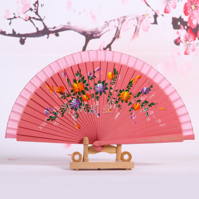 Double-drawn Spanish hand-painted wood fan cloth wood fan craft gift wood can be customized directly