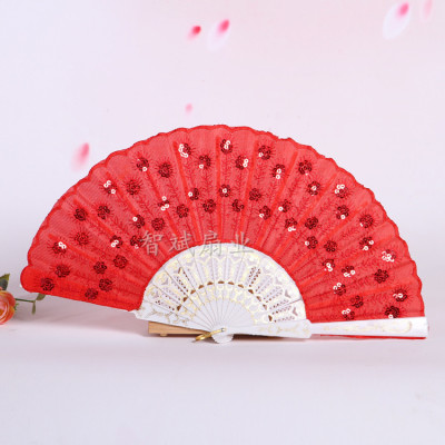 White plastic rod sequined peacock tail fan dance fan Yongchun wholesale